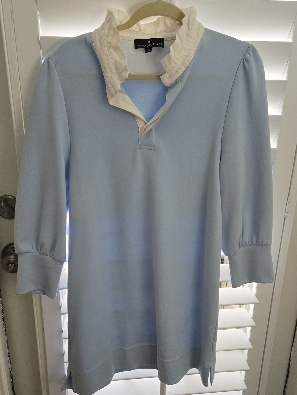 Tuckernuck Pomander Pl Blue Sleeved Dress White Ruffle Collar Sz M Cotton/Poly